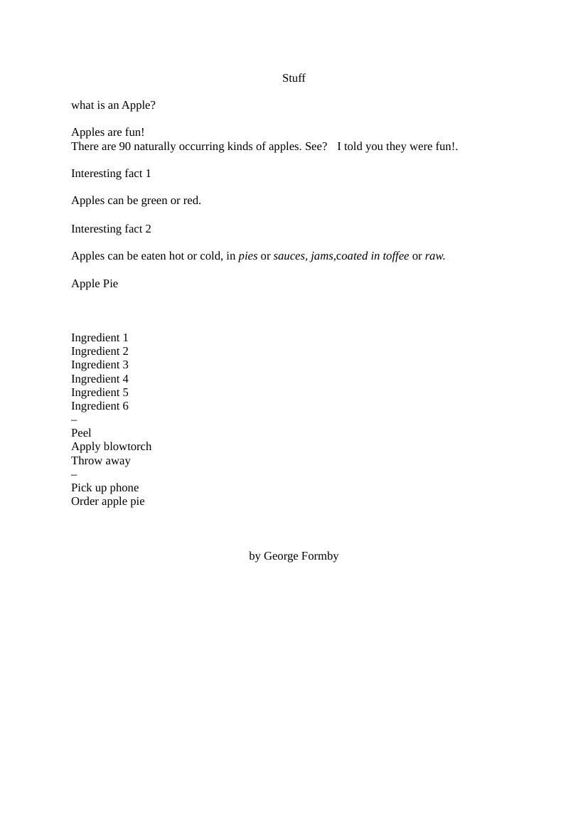 One-page Apple Pie formatting example in RTF format